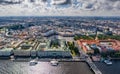 Aerial panorama of Saint Petersburg, Russia, the Hermitage museum, Winter Palace, Palace Square, green roofs, Alexander column, Royalty Free Stock Photo