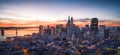 Panorama of the San Francisco skyline with brilliant sunrise Royalty Free Stock Photo