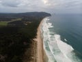 Aerial panorama of sand coast pacific ocean sea shore Opoutere beach waves Waikato Coromandel Peninsula New Zealand Royalty Free Stock Photo