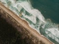 Aerial panorama of sand coast pacific ocean sea shore Opoutere beach waves Waikato Coromandel Peninsula New Zealand Royalty Free Stock Photo