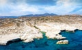 Aerial panorama of the Sarakiniko beach and landscape on the island of Milos, Greece Royalty Free Stock Photo