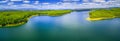 Aerial panorama of scenic lake. Royalty Free Stock Photo