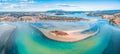 Aerial panorama of shallow ocean water and coastline. Narooma, NSW, Australia. Royalty Free Stock Photo