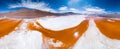 Aerial panorama of the shallow and salty Laguna Colorada