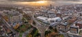 Aerial panorama of Sheffield cityscape skyline at sunset Royalty Free Stock Photo