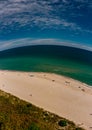 Aerial panorama showing curvature of the earth over the ocean