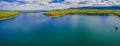 Aerial panorama of Silvan Reservoir lake.