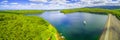 Aerial panorama of Silvan Reservoir.