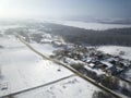 Aerial panorama - small houses and snow