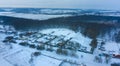 Aerial panorama - small houses and snow