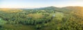 Aerial panorama of sunset over rural area. Royalty Free Stock Photo