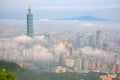 Aerial panorama of Taipei, the capital city of Taiwan, on a foggy morning Royalty Free Stock Photo