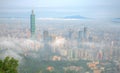 Aerial panorama of Taipei, the capital city of Taiwan, on a foggy morning Royalty Free Stock Photo