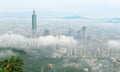 Aerial panorama of Taipei, the capital city of Taiwan, on a foggy morning Royalty Free Stock Photo