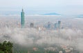 Aerial panorama of Taipei, the capital city of Taiwan, on a foggy morning Royalty Free Stock Photo