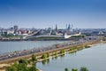 Aerial panorama to Kazan Kremlin and Kazanka, Volga river bank Royalty Free Stock Photo