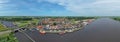 Aerial panorama from the traditional town Zoutkamp in the Netherlands Royalty Free Stock Photo
