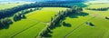 Aerial panorama of verdant rolling countryside typical of England. Generative AI.