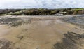 An aerial panorama view across the beach at Wisemans Bridge in Pembrokeshire, South Wales