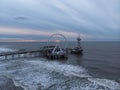 Aerial panorama view of amusement park attractions on beach pier of Scheveningen The Hague Den Haag Netherlands Holland Royalty Free Stock Photo