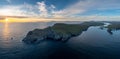 Aerial panorama view of the Bray Head cliffs and headland on Valentia Island at sunset Royalty Free Stock Photo