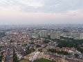 Aerial panorama view of Brussels-Capital Region and suburban area in the foreground. View from Ganshoren municipality during grey