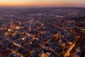 Aerial Panorama View of European City Lviv Ukraine at Night Royalty Free Stock Photo