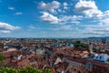 Aerial panorama view of Graz city old town from Castle Hill Schlossberg with city hall, main square and Franciscan Church Royalty Free Stock Photo