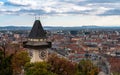 Aerial panorama view of Graz city old town from Schlossberg with Clock tower and city hall Royalty Free Stock Photo