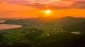 Aerial panorama view of Gyeryongsan mountain with sunset in Gohyeon city of South Korea.