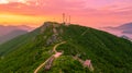 Aerial panorama view of Gyeryongsan mountain with sunset in Gohyeon city of South Korea.