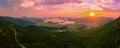 Aerial panorama view of Gyeryongsan mountain with sunset in Gohyeon city of South Korea.