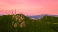 Aerial panorama view of Gyeryongsan mountain with sunset in Gohyeon city of South Korea.