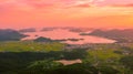 Aerial panorama view of Gyeryongsan mountain with sunset in Gohyeon city of South Korea.