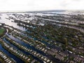 Aerial panorama view of houses on Vinkeveense Plassen lake with thousand islands river canals Utrecht Netherlands Europe Royalty Free Stock Photo