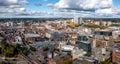 Aerial panorama view of Leeds city centre cityscape skyline