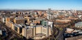 Aerial panorama view of Leeds city centre cityscape skyline from Holbeck Royalty Free Stock Photo