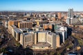 Aerial panorama view of Leeds city centre cityscape skyline from Holbeck Royalty Free Stock Photo