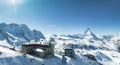 Aerial panorama view of the luxury hotel and the astronomic observatory at the Gornergrat