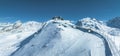 Aerial panorama view of the luxury hotel and the astronomic observatory at the Gornergrat