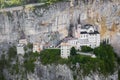 Aerial Panorama View of Madonna della Corona Sanctuary, Italy. The Church Built in the Rock