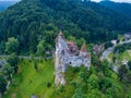 Aerial panorama view of the medieval Bran Castle, known for the myth of Dracula