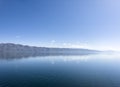 Aerial panorama view mountains. Mountain ridge. Stunning mountains range over beautiful blue lake Royalty Free Stock Photo