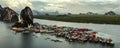 Aerial panorama view over floating fishing village Ko Panyi in souther of Thailand, Asia. Beautiful landscape Royalty Free Stock Photo