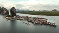 Aerial panorama view over floating fishing village Ko Panyi in souther of Thailand, Asia. Beautiful landscape Royalty Free Stock Photo