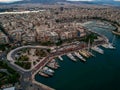 Aerial panorama view over Marina Zeas, Peiraeus, Greece at sunset