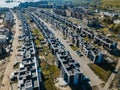 Aerial panorama view of the residential town area of beautiful suburb of dwelling home near river from a height. New Royalty Free Stock Photo