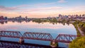 Aerial panorama view of river and downtown Ottawa and Gatineau at sunset, Canada Royalty Free Stock Photo
