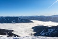 Aerial panorama view Salzburg Alps Schimitten mount Schmittenhoehe, Schmittenhohe, Zell am See Kaprun Lake Zell, blue sky cloud