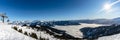 Aerial panorama view Salzburg Alps Schimitten mount Schmittenhoehe, Schmittenhohe, Zell am See Kaprun Lake Zell, blue sky cloud